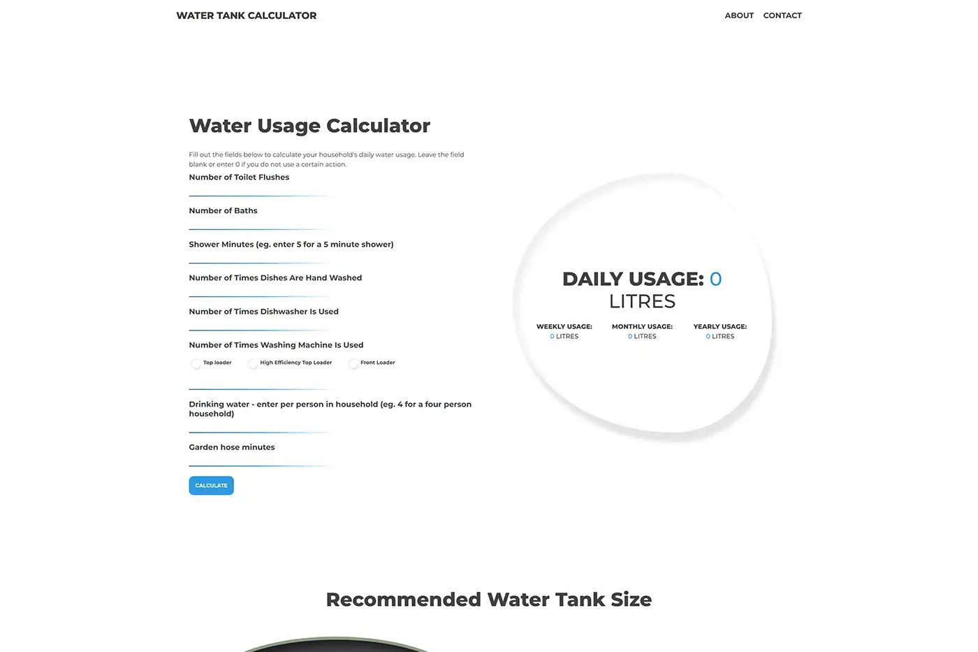 Water Tank and Useage Calculator Image